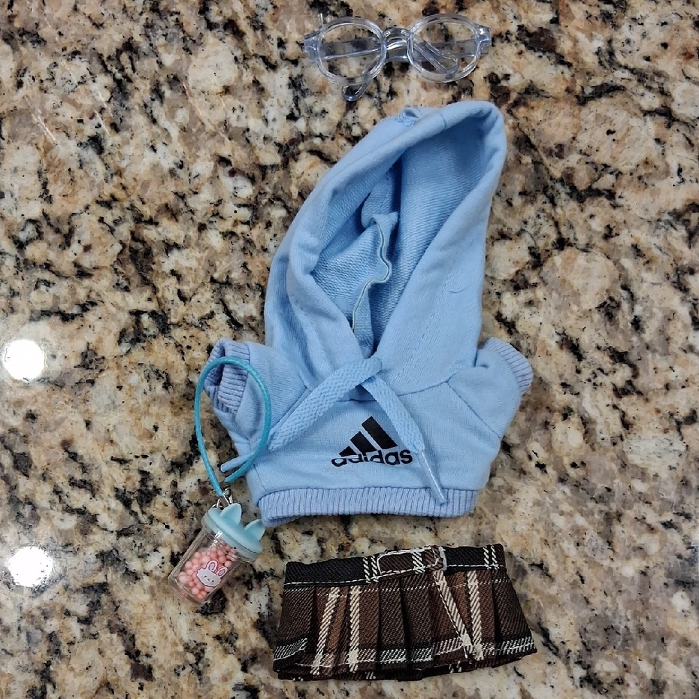 Adidas Labubu Light Blue Hoodie and Accessories Set